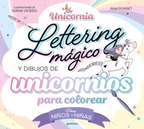 Lettering mágico y dibujos de unicornios para colorear​